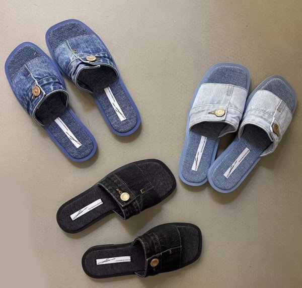 画像4: Unisex Denim metal buckle slippers flats sandals  casual shoes  　ユニセックスメタルデニム フラットサンダルスリッパ (4)