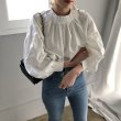 画像1: Women's Volume sleeve shoulder button blouse T-shirt  ラタンボリュームパフスリーブ長袖ブラウス　 Tシャツ (1)