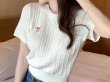 画像7: Women's round neck Ribbon one point embroidery rope knit short sleeve sweater T-shirt  リボンワンポイント刺繍 縄編み半袖セーターTシャツ (7)
