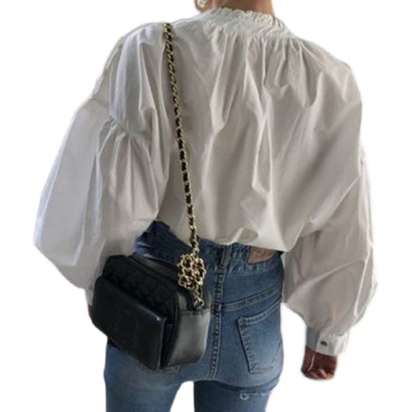 画像3: Women's Volume sleeve shoulder button blouse T-shirt  ラタンボリュームパフスリーブ長袖ブラウス　 Tシャツ (3)