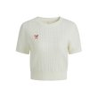 画像1: Women's round neck Ribbon one point embroidery rope knit short sleeve sweater T-shirt  リボンワンポイント刺繍 縄編み半袖セーターTシャツ (1)