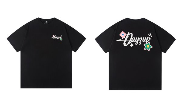 画像1: Women's round neck flower art letters short-sleeved T-shirt   フラワーアートプリント半袖 Tシャツ (1)