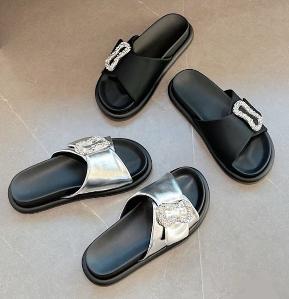 画像6: rhinestone platform sandals slippers casual shoes  　男女兼用ユニセックスレザーラインストーン厚底 フラットサンダルスリッパ (6)