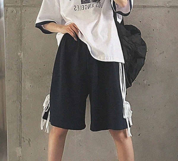 画像5: side drawstring bow half sweatpants　サイドリボンライン付きハーフ5分丈スウェットパンツ (5)