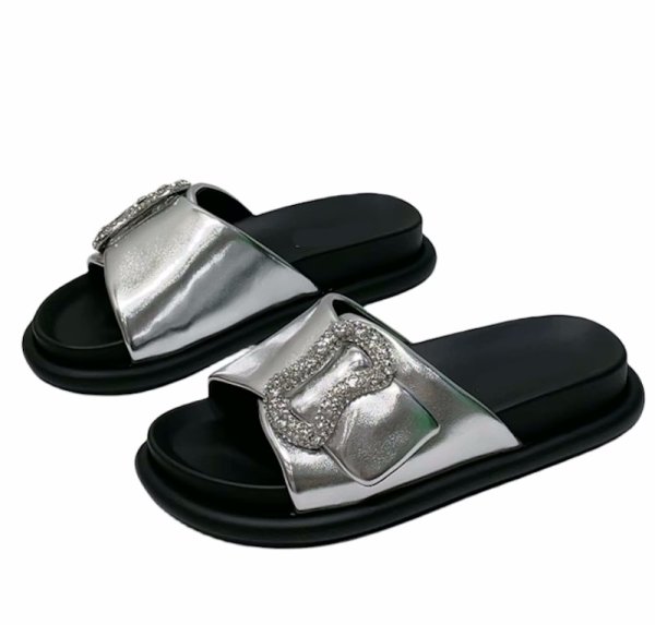 画像2: rhinestone platform sandals slippers casual shoes  　男女兼用ユニセックスレザーラインストーン厚底 フラットサンダルスリッパ (2)