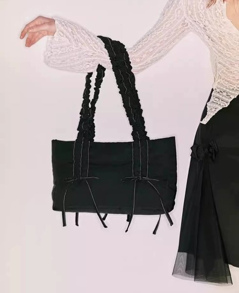 画像11: pleated cloud ribbon tote shoulder bag　ギャザーハンドル リボン付きトートショルダバッグ 通勤通学ショッピング (11)