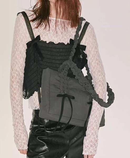 画像7: pleated cloud ribbon tote shoulder bag　ギャザーハンドル リボン付きトートショルダバッグ 通勤通学ショッピング (7)