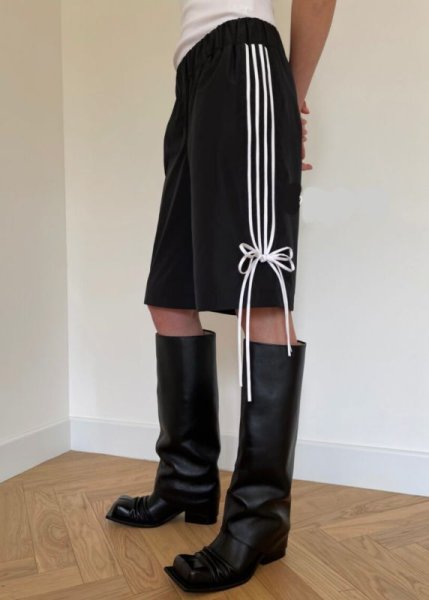 画像3: side drawstring bow half sweatpants　サイドリボンライン付きハーフ5分丈スウェットパンツ (3)