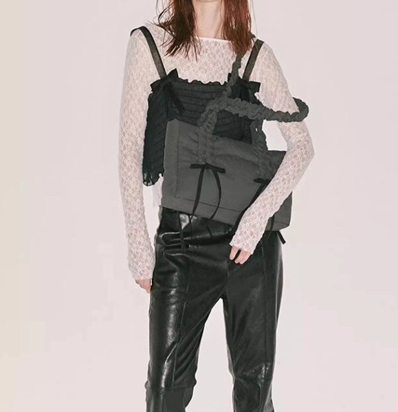 画像9: pleated cloud ribbon tote shoulder bag　ギャザーハンドル リボン付きトートショルダバッグ 通勤通学ショッピング (9)