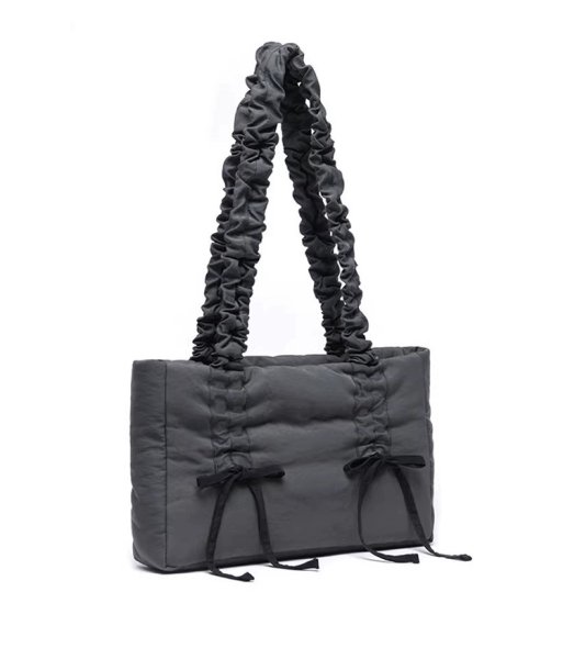 画像13: pleated cloud ribbon tote shoulder bag　ギャザーハンドル リボン付きトートショルダバッグ 通勤通学ショッピング (13)