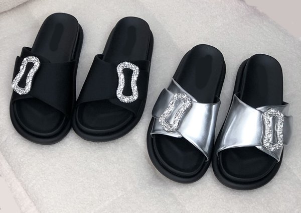 画像3: rhinestone platform sandals slippers casual shoes  　男女兼用ユニセックスレザーラインストーン厚底 フラットサンダルスリッパ (3)