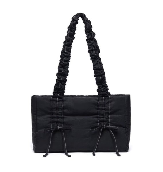 画像14: pleated cloud ribbon tote shoulder bag　ギャザーハンドル リボン付きトートショルダバッグ 通勤通学ショッピング (14)