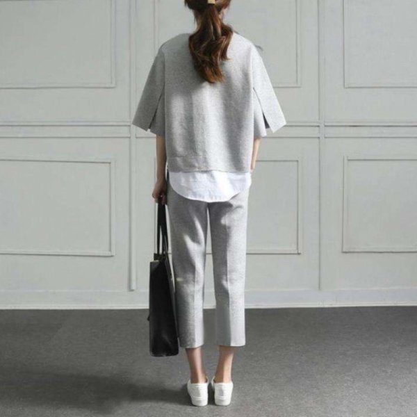 画像2: Women's Layered style sweat set cropped pants　スウェットセットアップ クロップドパンツ (2)