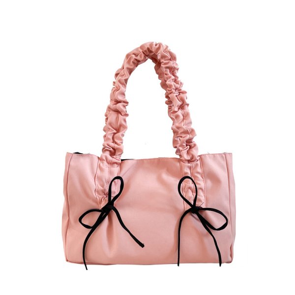 画像4: pleated cloud ribbon tote shoulder bag　ギャザーハンドル リボン付きトートショルダバッグ 通勤通学ショッピング (4)