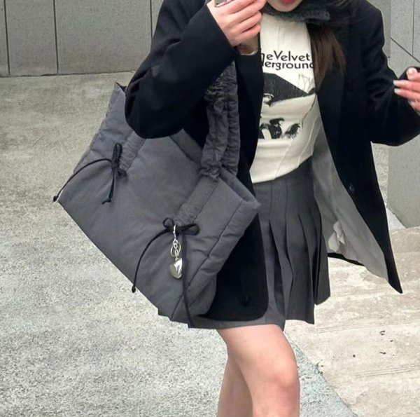 画像8: pleated cloud ribbon tote shoulder bag　ギャザーハンドル リボン付きトートショルダバッグ 通勤通学ショッピング (8)