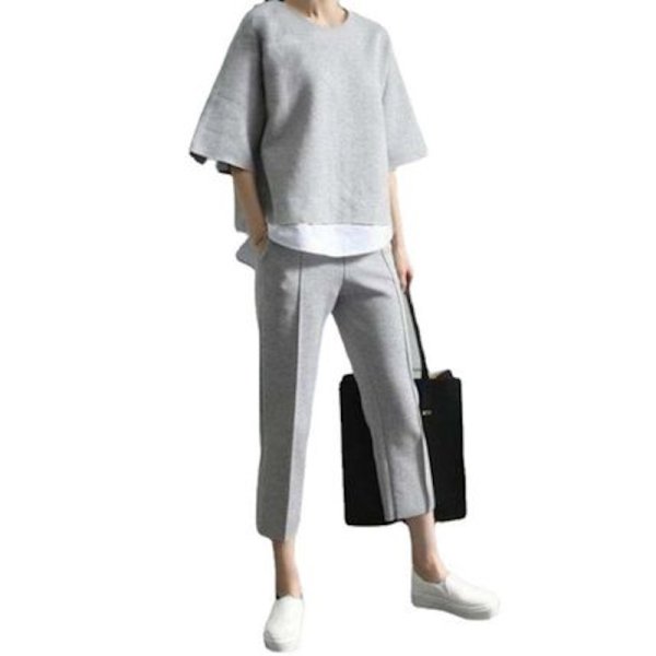 画像1: Women's Layered style sweat set cropped pants　スウェットセットアップ クロップドパンツ (1)