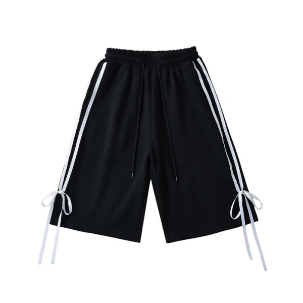 画像1: side drawstring bow half sweatpants　サイドリボンライン付きハーフ5分丈スウェットパンツ (1)