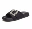 画像1: rhinestone platform sandals slippers casual shoes  　男女兼用ユニセックスレザーラインストーン厚底 フラットサンダルスリッパ (1)