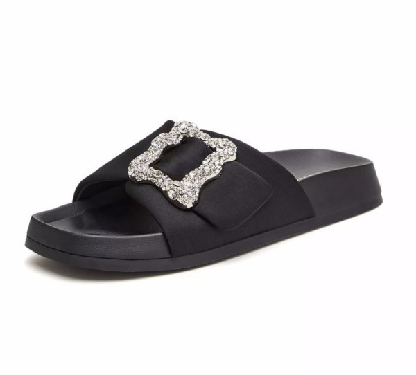 画像1: rhinestone platform sandals slippers casual shoes  　男女兼用ユニセックスレザーラインストーン厚底 フラットサンダルスリッパ (1)