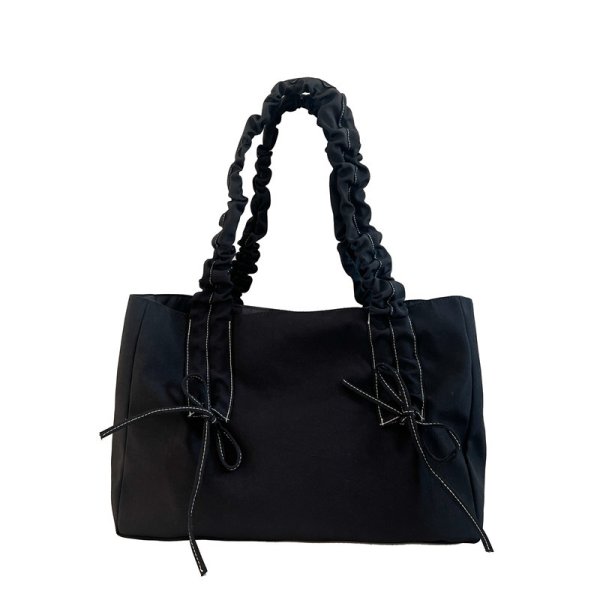 画像2: pleated cloud ribbon tote shoulder bag　ギャザーハンドル リボン付きトートショルダバッグ 通勤通学ショッピング (2)