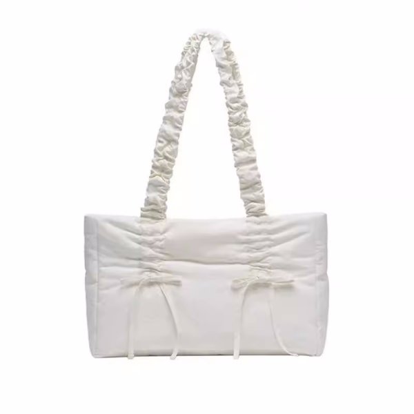 画像3: pleated cloud ribbon tote shoulder bag　ギャザーハンドル リボン付きトートショルダバッグ 通勤通学ショッピング (3)