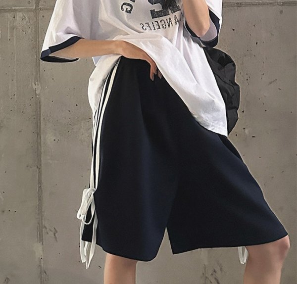 画像4: side drawstring bow half sweatpants　サイドリボンライン付きハーフ5分丈スウェットパンツ (4)