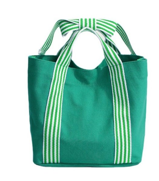 画像1: striped ribbon canvas bag handbag  tote bag 　キャンバスリボンハンドルトートバッグ (1)