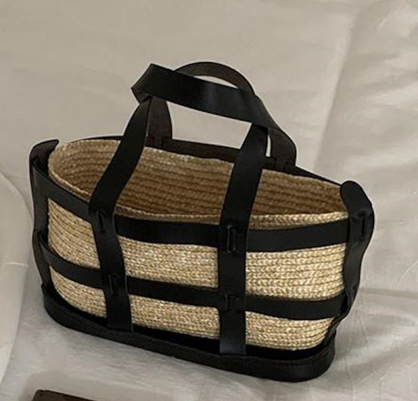 画像6: side leather surround basket bag basket handbag  tote bag 　レザー囲みトート籠かごバッグ (6)