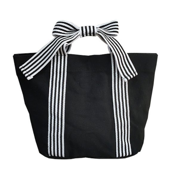 画像2: striped ribbon canvas bag handbag  tote bag 　キャンバスリボンハンドルトートバッグ (2)