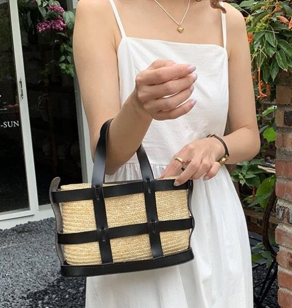 画像5: side leather surround basket bag basket handbag  tote bag 　レザー囲みトート籠かごバッグ (5)