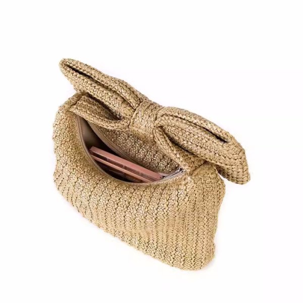 画像2: Luxury Bow Straw Bag for Women Crochet Beach Tote Handbag 　リボンストロークラッチトート籠かごバッグ (2)
