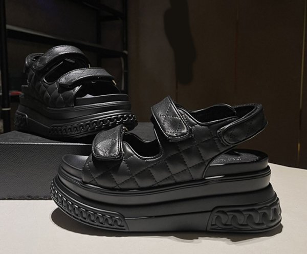 画像3: Leather Quilted Platform Sports Sandals slippers casual shoes  　レザー厚底キルティングフラットサンダルスリッパ (3)
