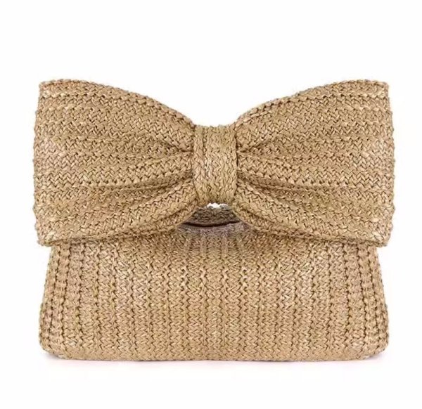 画像8: Luxury Bow Straw Bag for Women Crochet Beach Tote Handbag 　リボンストロークラッチトート籠かごバッグ (8)