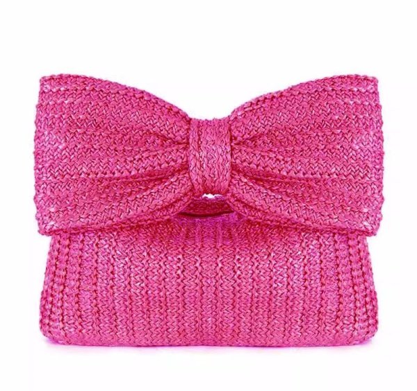 画像4: Luxury Bow Straw Bag for Women Crochet Beach Tote Handbag 　リボンストロークラッチトート籠かごバッグ (4)