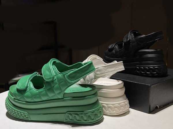 画像11: Leather Quilted Platform Sports Sandals slippers casual shoes  　レザー厚底キルティングフラットサンダルスリッパ (11)