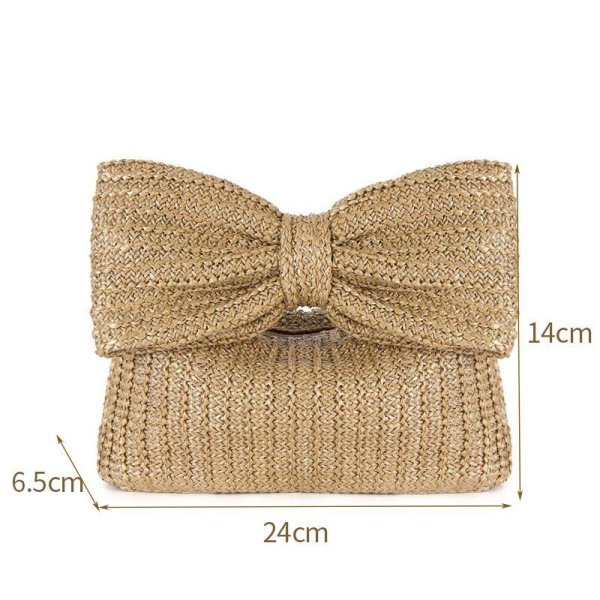 画像7: Luxury Bow Straw Bag for Women Crochet Beach Tote Handbag 　リボンストロークラッチトート籠かごバッグ (7)