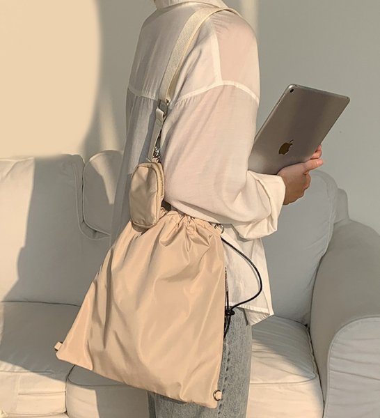 画像3: nylon drawstring bucket tote shoulder bag　ユニセックス男女兼用ナイロン巾着コバック付きバケットトートショルダーバッグ (3)