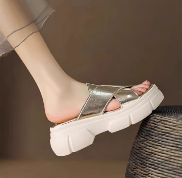 画像5: thick-soled Roman open-toe Sandals slippers casual shoes  　レザー厚底オープントゥフラットサンダルスリッパ (5)