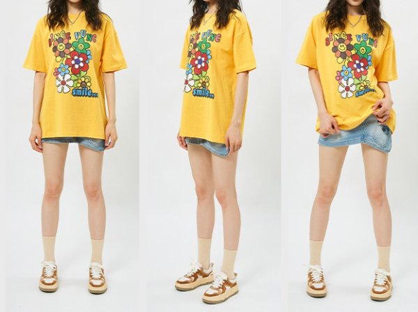画像8: smile flower print short sleeve T-shirt   ユニセックス男女兼用スマイルフラワープリント半袖Tシャツトップス (8)