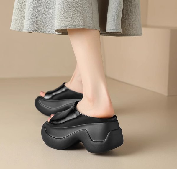 画像6: Genuine leather platform open toe sandals slippers casual shoes  　レザー厚底プラットフォームオープントゥフラットサンダルスリッパ (6)