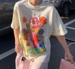 画像3: graffiti flower print t-shirt　ユニセックスグラフィック落書きフラワープリント半袖Tシャツ  (3)