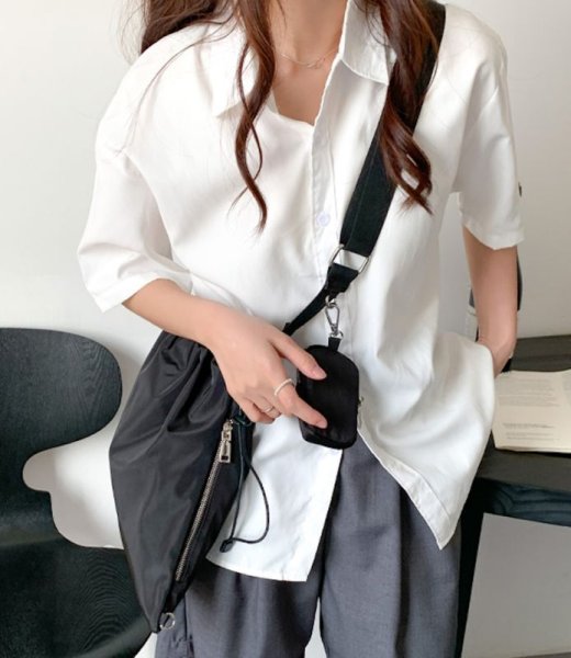 画像4: nylon drawstring bucket tote shoulder bag　ユニセックス男女兼用ナイロン巾着コバック付きバケットトートショルダーバッグ (4)