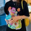 画像4: graffiti flower print t-shirt　ユニセックスグラフィック落書きフラワープリント半袖Tシャツ  (4)