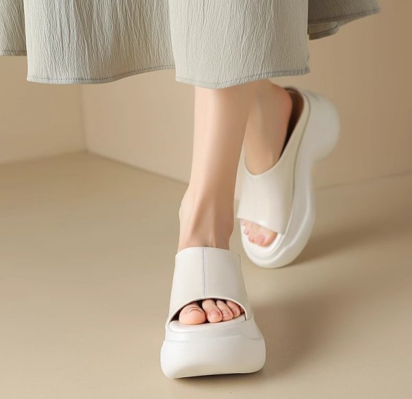 画像4: Genuine leather platform open toe sandals slippers casual shoes  　レザー厚底プラットフォームオープントゥフラットサンダルスリッパ (4)