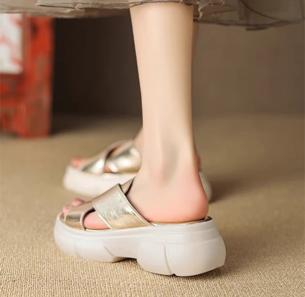 画像10: thick-soled Roman open-toe Sandals slippers casual shoes  　レザー厚底オープントゥフラットサンダルスリッパ (10)