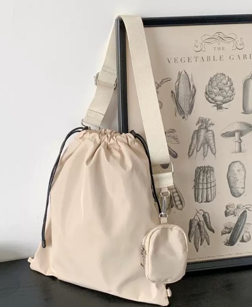 画像12: nylon drawstring bucket tote shoulder bag　ユニセックス男女兼用ナイロン巾着コバック付きバケットトートショルダーバッグ (12)