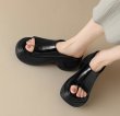 画像1: Genuine leather platform open toe sandals slippers casual shoes  　レザー厚底プラットフォームオープントゥフラットサンダルスリッパ (1)