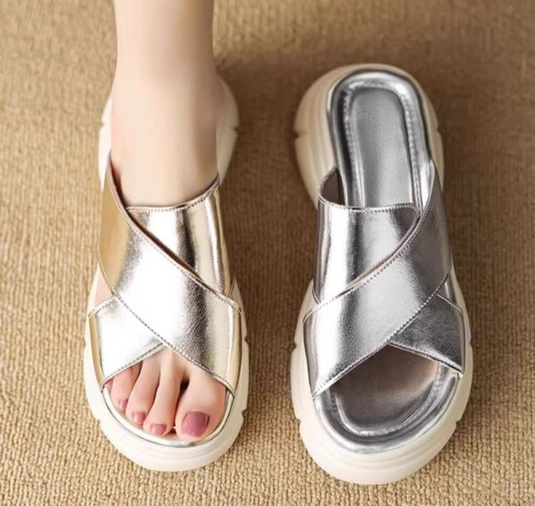 画像6: thick-soled Roman open-toe Sandals slippers casual shoes  　レザー厚底オープントゥフラットサンダルスリッパ (6)