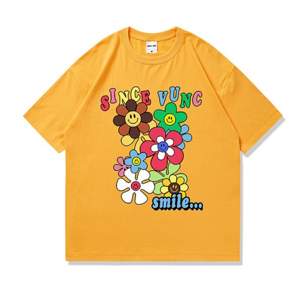 画像3: smile flower print short sleeve T-shirt   ユニセックス男女兼用スマイルフラワープリント半袖Tシャツトップス (3)