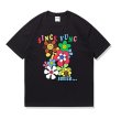 画像1: smile flower print short sleeve T-shirt   ユニセックス男女兼用スマイルフラワープリント半袖Tシャツトップス (1)